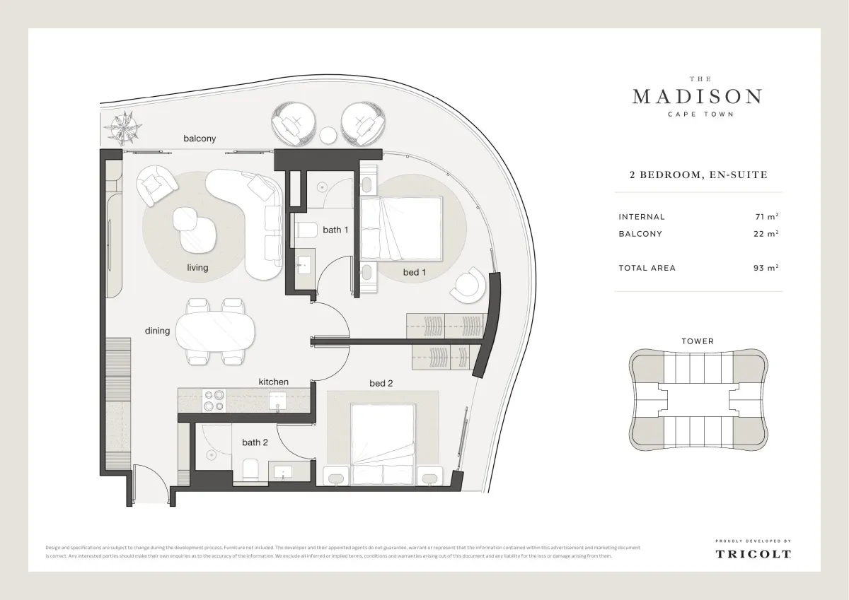 Two-Bed
Apartments floor plan – 2 Bedroom, En-Suite