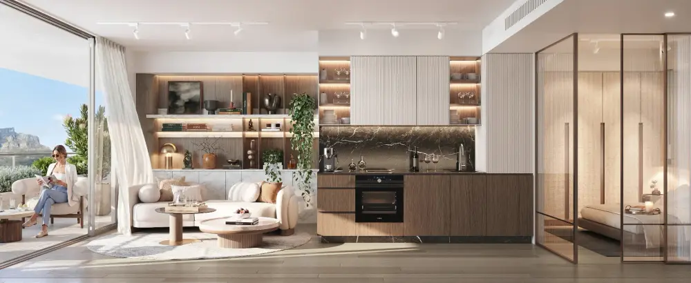 Living and kitchen opening to terrace